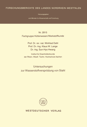 Untersuchungen zur Wasserstoffversprödung von Stahl von Dahl,  Winfried