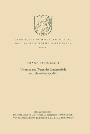 Ursprung und Wesen der Landgemeinde nach rheinischen Quellen von Steinbach,  Franz