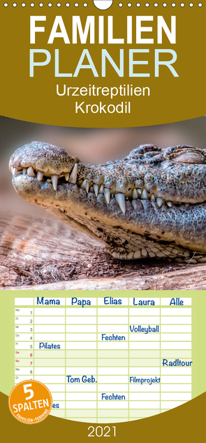 Urzeitreptilien – Krokodil – Familienplaner hoch (Wandkalender 2021 , 21 cm x 45 cm, hoch) von Roder,  Peter