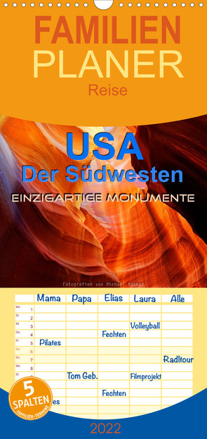 Familienplaner USA Der Südwesten – Einzigartige Monumente (Wandkalender 2022 , 21 cm x 45 cm, hoch) von Rucker,  Michael