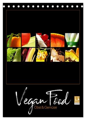 Vegan Food Kalender – Obst und Gemüse auf Schwarz (Tischkalender 2024 DIN A5 hoch), CALVENDO Monatskalender von Hergenhan,  Georg