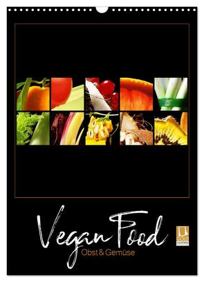 Vegan Food Kalender – Obst und Gemüse auf Schwarz (Wandkalender 2024 DIN A3 hoch), CALVENDO Monatskalender von Hergenhan,  Georg