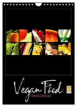 Vegan Food Kalender – Obst und Gemüse auf Schwarz (Wandkalender 2024 DIN A4 hoch), CALVENDO Monatskalender von Hergenhan,  Georg