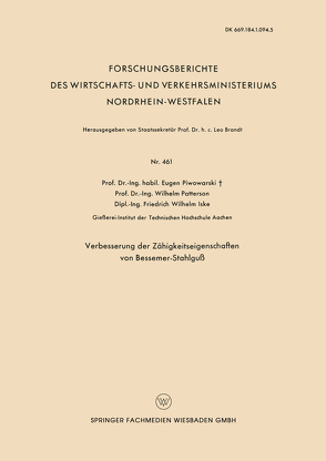 Verbesserung der Zähigkeitseigenschaften von Bessemer-Stahlguß von Piwowarsky,  Eugen