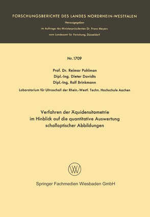 Verfahren der Äquidensitometrie im Hinblick auf die quantitative Auswertung schalloptischer Abbildungen von Pohlman,  Reimar