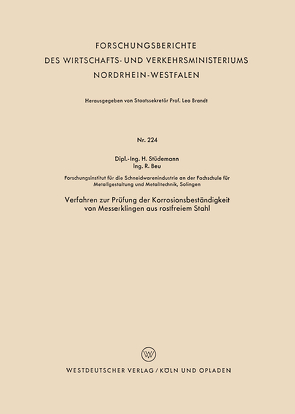 Verfahren zur Prüfung der Korrosionsbeständigkeit von Messerklingen aus rostfreiem Stahl von Stüdemann,  Hans