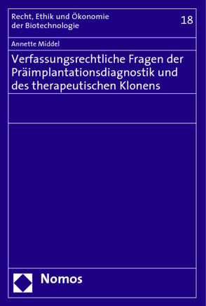 Verfassungsrechtliche Fragen der Präimplantationsdiagnostik und des therapeutischen Klonens von Middel,  Annette