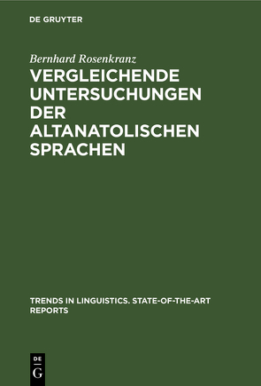 Vergleichende Untersuchungen der altanatolischen Sprachen von Rosenkranz,  Bernhard