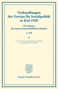 Verhandlungen des Vereins für Sozialpolitik in Kiel 1920.