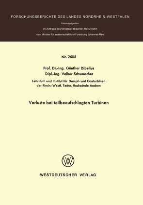 Verluste bei teilbeaufschlagten Turbinen von Dibelius,  Günther