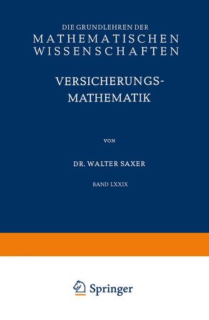 Versicherungsmathematik von Saxer,  Walter