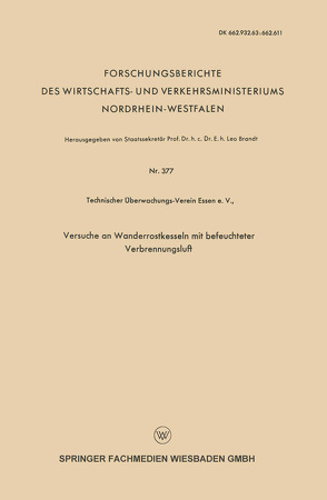 Versuche an Wanderrostkesseln mit befeuchteter Verbrennungsluft von Brandt,  Leo