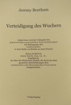 Verteidigung des Wuchers von Bentham,  Jeremy, Seidenkranz,  Richard