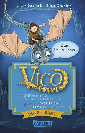 Vico Drachenbruder Doppelband – Enthält die Bände: Das Geheimnis des funkelnden Amuletts (Band 1) / Angriff des schwarzen Drachen (Band 2) von Grubing,  Timo, Pautsch,  Oliver