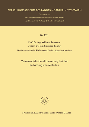 Volumendefizit und Lunkerung bei der Erstarrung von Metallen von Patterson,  Wilhelm