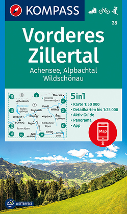 KOMPASS Wanderkarte 28 Vorderes Zillertal, Achensee, Alpbachtal, Wildschönau von KOMPASS-Karten GmbH