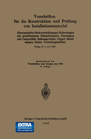 Vorschriften für die Konstruktion und Prüfung von Installationsmaterial von Generalsekretariat des Verbandes Deutscher Elektrotechniker