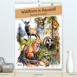 Waldtiere in Aquarell – Heimische Tierarten (hochwertiger Premium Wandkalender 2024 DIN A2 hoch), Kunstdruck in Hochglanz von Frost,  Anja