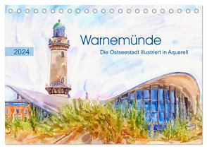 Warnemünde – Die Ostseestadt illustriert in Aquarell (Tischkalender 2024 DIN A5 quer), CALVENDO Monatskalender von Frost,  Anja