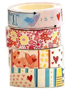 Washi Tapes Set Blumen und Herzen