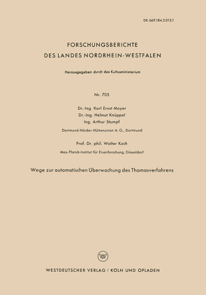 Wege zur automatischen Überwachung des Thomasverfahrens von Knüppel,  Helmut, Mayer,  Karl Ernst, Stumpf,  Arthur