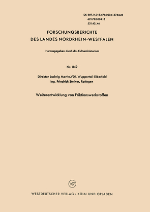 Weiterentwicklung von Friktionswerkstoffen von Martin,  Ludwig