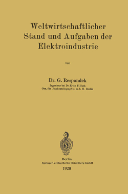 Weltwirtschaftlicher Stand und Aufgaben der Elektroindustrie von Respondek,  Georg