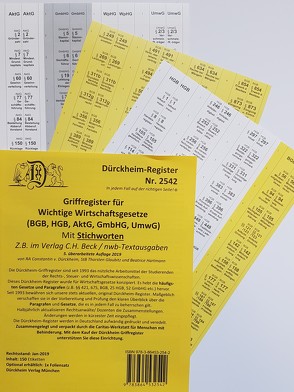 DürckheimRegister® WICHTIGE WIRTSCHAFTSGESETZE (BGB, HGB, GmbHG, AktG, UmwG) MIT Stichworten von Dürckheim,  Constantin, Glaubitz,  Thorsten, Hartmann,  Beatrice