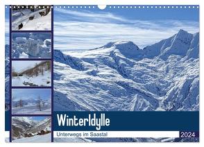 WinterIdylle Unterwegs im Saastal (Wandkalender 2024 DIN A3 quer), CALVENDO Monatskalender von Michel,  Susan