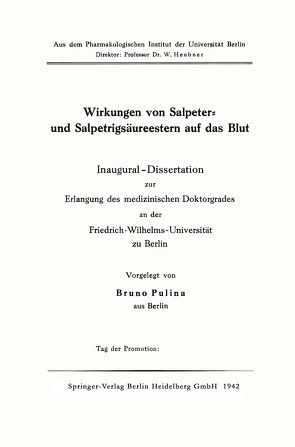 Wirkungen von Salpeter- und Salpetrigsäureestern auf das Blut von Pulina,  Bruno