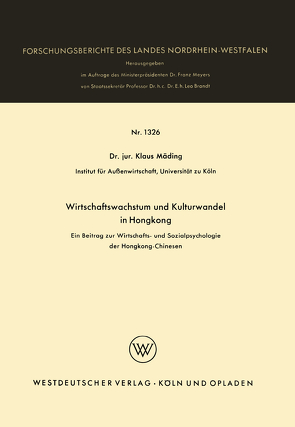 Wirtschaftswachstum und Kulturwandel in Hongkong von Mäding,  Klaus