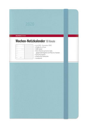 Wochen Notizkalender 18 Monate groß Azure 2020 – Taschenplaner (13 x 21) – mit Verschlussband und Falttasche – Juli 2019 bis Dez 2020 – Weekly – 128 Seiten von ALPHA EDITION