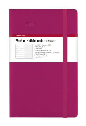 Wochen Notizkalender 18 Monate groß Berry 2020 – Taschenplaner (13 x 21) – mit Verschlussband und Falttasche – Juli 2019 bis Dez 2020 – Weekly – 128 Seiten von ALPHA EDITION