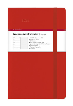 Wochen Notizkalender 18 Monate groß Red 2020 – Taschenplaner (13 x 21) – mit Verschlussband und Falttasche – Juli 2019 bis Dez 2020 – Weekly – 128 Seiten von ALPHA EDITION