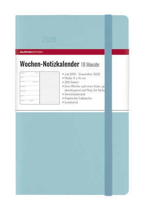 Wochen Notizkalender 18 Monate klein Azure 2020 – Taschenplaner (9 x 14) – mit Verschlussband und Falttasche – Juli 2019 bis Dez 2020 – Weekly – 128 Seiten von ALPHA EDITION