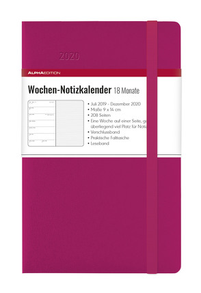 Wochen Notizkalender 18 Monate klein Berry 2020 – Taschenplaner (9 x 14) – mit Verschlussband und Falttasche – Juli 2019 bis Dez 2020 – Weekly – 128 Seiten von ALPHA EDITION