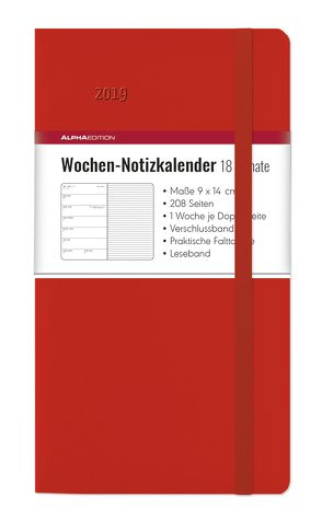 Wochen Notizkalender 18 Monate klein Red 2019 von ALPHA EDITION