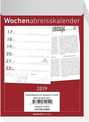 Wochenabreißkalender 2019 von ALPHA EDITION