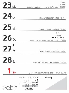 Wochenabreisskalender 2021 mit Rückseitentexten