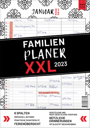 XXL Familienplaner 2023 zum Aufhängen in DIN A3. Hochwertiger und übersichtlicher Familienkalender 2023 mit 3 bis 6 Spalten, plus einer Zusatzspalte. Wandkalender inklusive gesetzlicher und nicht-gesetzlicher Feiertage, Ferien und Zusatzinfos. von Heisenberg,  Sophie