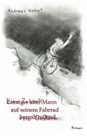 Zorniger alter Mann auf seinem Fahrrad bergab rollend von Kothe,  Andreas