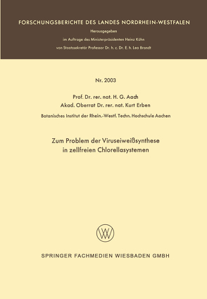 Zum Problem der Viruseiweißsynthese in zellfreien Chlorellasystemen von Aach,  Hans G.