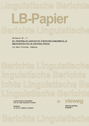 Zur Anwendung der generativen Transformationsgrammatik im Englischunterricht an deutschen Schulen von Petersen,  Hans