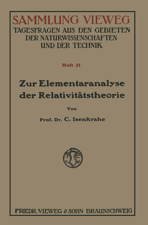 Zur Elementaranalyse der Relativitätstheorie von Isenkrahe,  Caspar