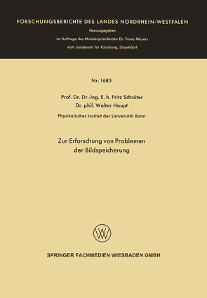 Zur Erforschung von Problemen der Bildspeicherung von Schröter,  Fritz