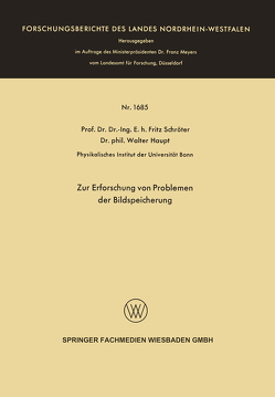 Zur Erforschung von Problemen der Bildspeicherung von Schröter,  Fritz