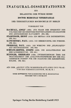 Zur Frage der Spezifität des Noltzeschen Sedimentierungsverfahrens zur Diagnose der ansteckenden Blutarmut von Rachfall,  Adolf