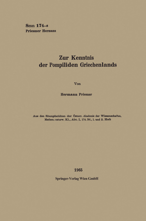 Zur Kenntnis der Pompiliden Griechenlands von Priesner,  Hermann