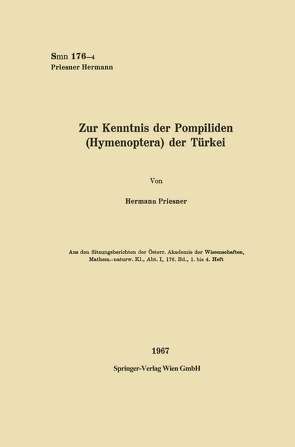 Zur Kenntnis der Pompilidien (Hymenoptera) der Türkei von Priesner,  Hermann