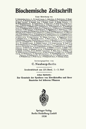 Zur Kenntnis der Synthese von Eiweißstoffen und ihrer Bausteine bei höheren Pflanzen von Björkstén,  Johan